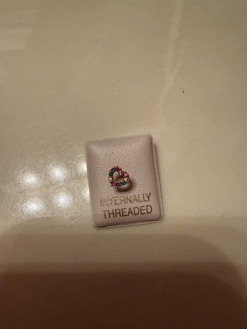 14K Gold Multicolored Heart Threaded Stud